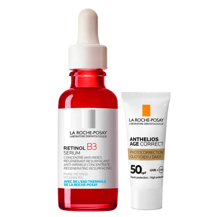 La roche posay retinol b3 serum 30 ml + anthelios age correct spf50+ gift 3 ml - 1