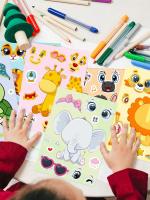 Pegatinas De Cara Cambiante De Animales Cartoon Lindos Para Niños 6pcs Giraffa Tortuga Tigre DIY Juguetes Educativos - details 5