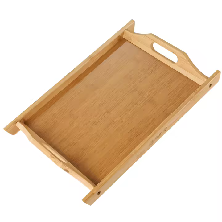Family Bandeja de bambú para Servir con Asas, Bandeja Madera Rectangular, Bandeja de Cocina, Bandeja de Servir, Bandeja Desayuno Grande - 1