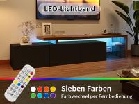 Mueble de TV LED negro brillo con almacenaje oculto, estantes de cristal y diseño moderno en madera – mesa TV elegante para salón - details 1