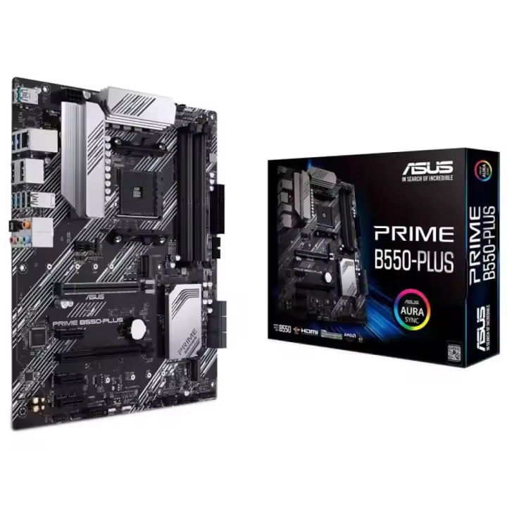 ASUS - Placa Base PRIME B550-PLUS para procesadores AMD Ryzen 3.ª generación Socket AM4, con chipset B550, soporte DDR4 hasta 4400 MHz, PCIe 4.0 x16, 2 ranuras M.2 y refrigeración avanzada - 1