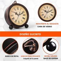 Reloj De Mesa Vintage De Metal Con Luz Nocturna Silencioso Para Dormitorio Reloj De Cuarzo Para Mesilla De Noche Estilo Europeo - details 1
