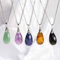 Collar De Cristal Rosa Amatista Pendentivo De Piedra Natural Para Mujer Joyería Regalo Forma De Gota De Agua Corte En Rostro - details 0