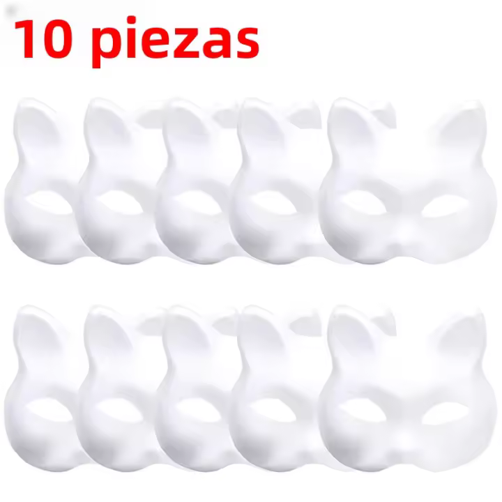 Mascarillas De Gato Blanco En Blanco Para DIY 10-50PCS Con Correas Para Halloween Cosplay Fiesta De Disfraz Animal Mitad De Rostro - 1
