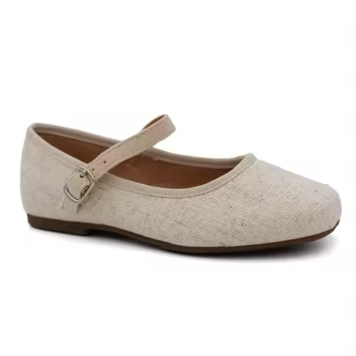 MeMerceditas de lino para niña Bubble Kids C1291 - Beige natural, ajuste hebilla, suela antideslizante - 1