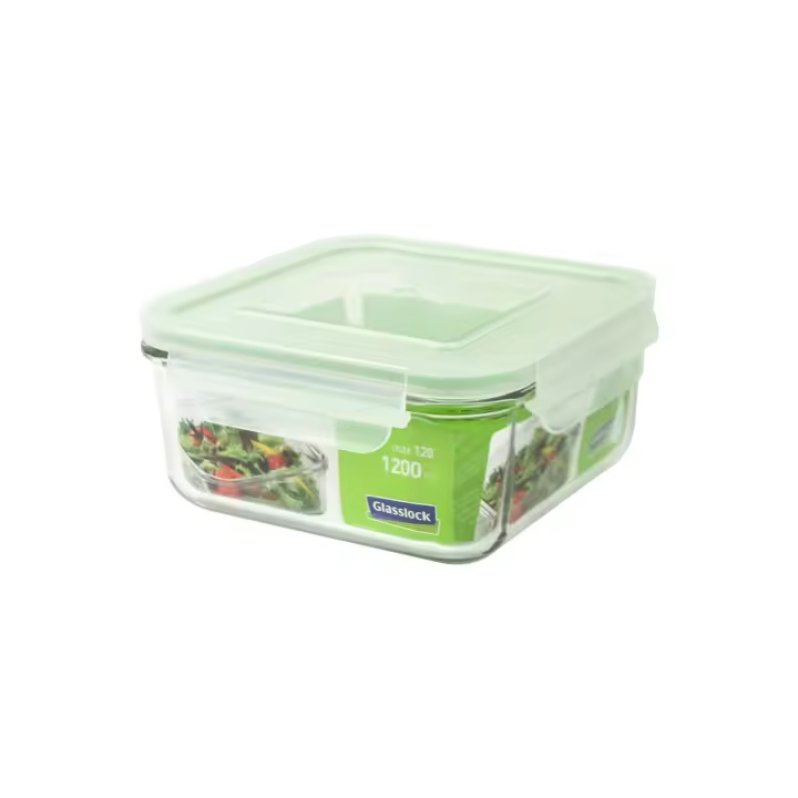 Glasslock Air - Recipiente Hermético Cuadrado de 1.2L en Vidrio Templado con Válvula - 1