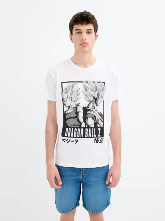 Camiseta Dragon Ball Z blanca, 100% algodón, Vegeta y Goku, detalles japoneses, cuello redondo INSIDE - 1