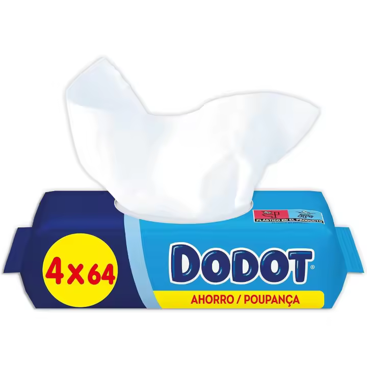 Toallitas Dodot Bebé 256 Uds. en 4 Paquetes, Hidratan y Limpian con Suavidad, Textura con Ondas Deslizantes, Sin Parabenos Ni Alcohol - 1