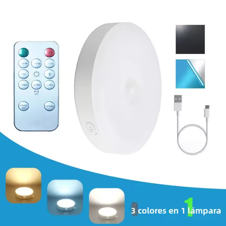 Lámpara LED Recargable Con Sensor De Movimiento Y Control Remoto Timer Luz Nocturna Dimmable Para Pasillos Escaleras Armario - 1