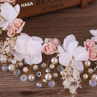 Diadema De Flor Dorada Con Perlas Y Cristales Accesorios De Cabello Para Mujer Adornos Para Boda Hechos a Mano Tamaño M - details 5