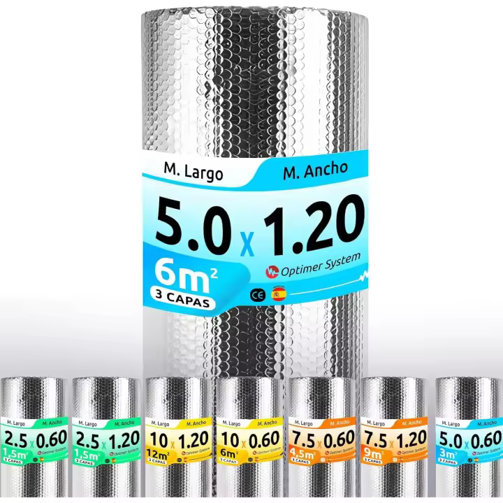 AISLANTE TERMICO MULTIUSOS PREMIUM| Reduce el Frio y el Calor | Rollo Aislante Termico para Ventana, Pared, Suelo, Techo, Coche, Garaje,Camper (5x1.20m | 6m² sin Cintas) - 1