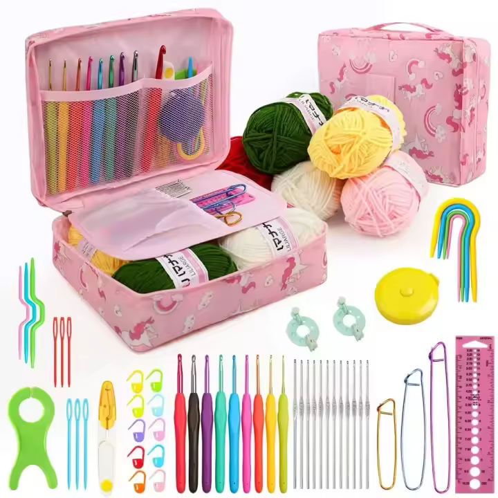 FELE Kit De Inicio Para Crochet 59 Piezas Con Bolsa De Almacenamiento Herramientas Y Material De Yarn De Lana Para Principiantes - 1