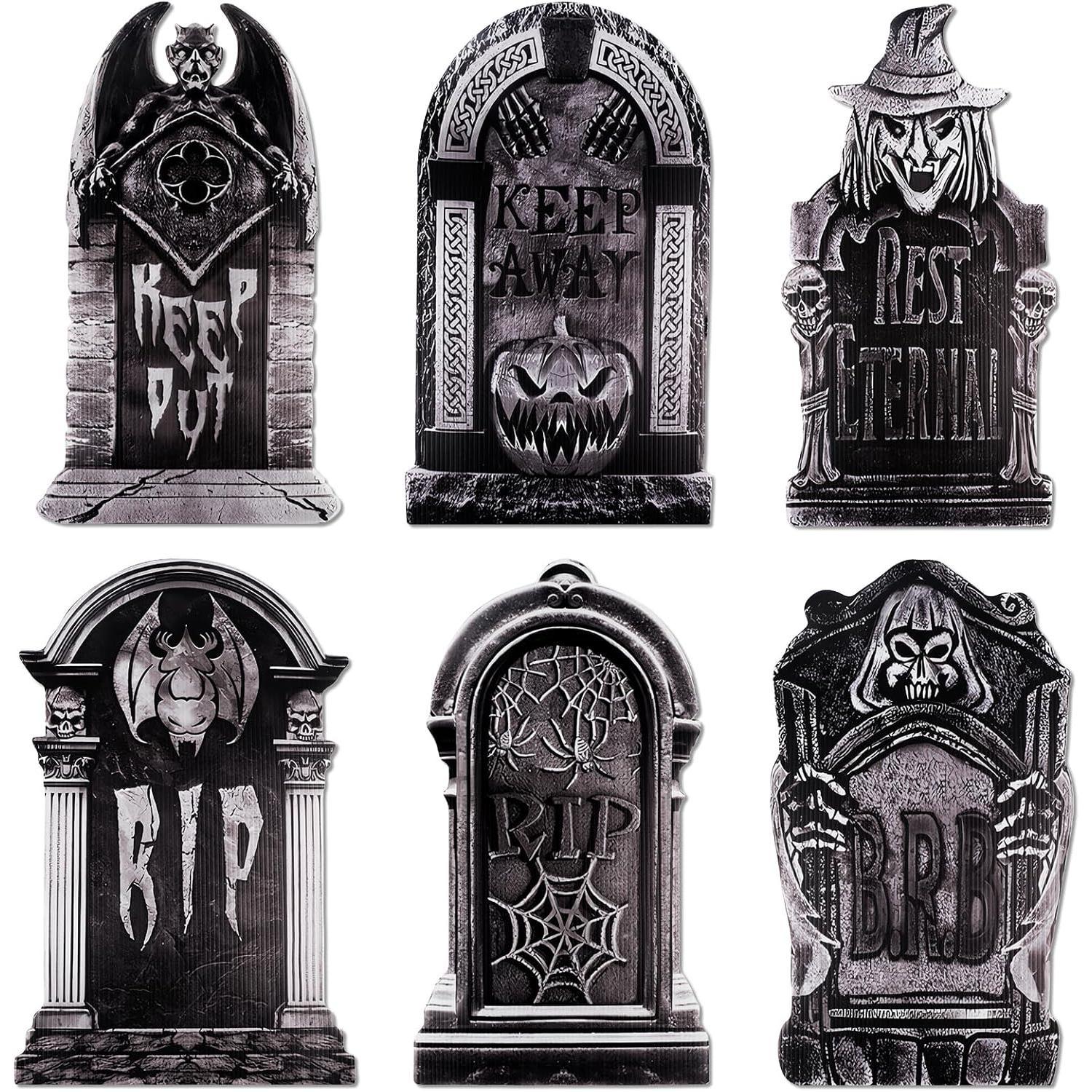 6 piezas de decoración de letreros de Halloween para patio, 103 cm, letrero de calavera de pie para Halloween, letrero de precaución para patio de Halloween, decoración de Halloween al aire libre, letrero de advertencia espeluznante