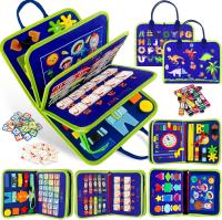 Libro Educativo Sensorial para Niños y Niñas, Juguete Montessori Portátil con Actividades Interactivas, Colores, Formas, Números, Letras y Animales, Libro Didáctico de Fieltro para Aprender Jugando, Disponible en Azul, Rosa y Verde - details 1