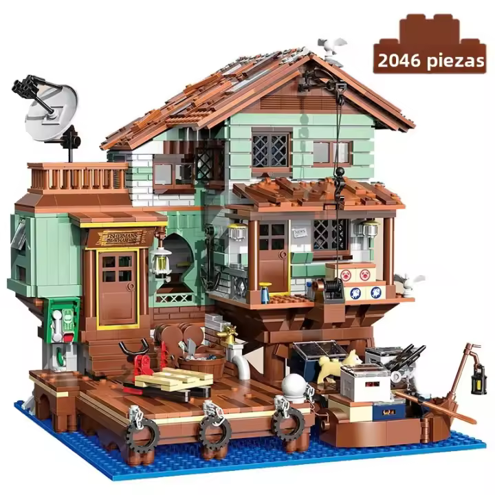 Bloques De Construcción Creativos De Pesca Cabin Wharf Modelo De Pueblo Con Figuras Mini Bricks Juguete Para Niños - 1
