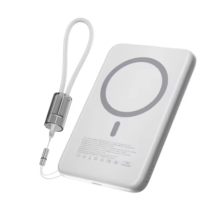 NCC WS-T192BP Power Bank Magnético 10000mAh 22.5W Carga Rápida Inalámbrica MagSafe Blanco – Batería Externa Portátil Ultra Slim USB Tipo C Con cable - 1