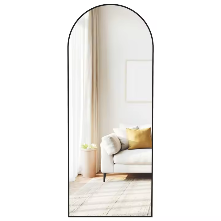 SONGMICS Espejo de Cuerpo Entero, 165 x 60 cm, Espejo de Pie Arqueado con Soporte, con Marco de Aleación de Aluminio, Cristal Templado, para Dormitorio, Salón, Vestuario, Negro Tinta - 1