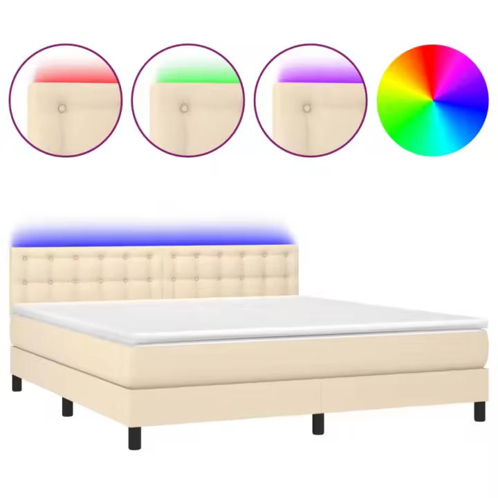vidaXL Cama box spring colchón y luces LED tela crema 160x200 cm - 1