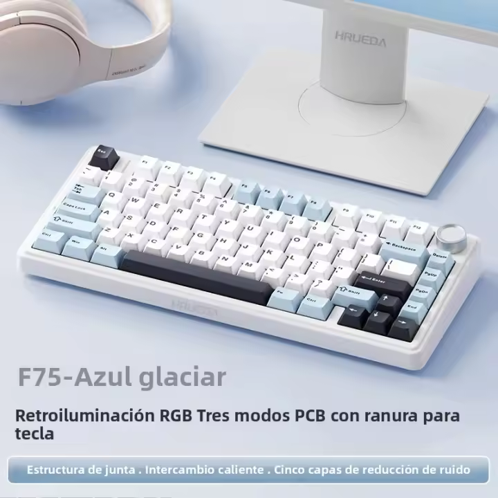 Teclado Mecánico De Juego AULA F75 OEM RGB Personalizable Con Switches Hot-swap PBT 75% 80 Teclas Bluetooth 5.0/2.4G Wireless/Wired - 1