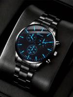 Reloj De Cuarzo Para Hombre Con Correa De Aleación Negra Y Escala 2 Piezas Regalo Con Reloj De Pulsera De Aleación Negra - details 1