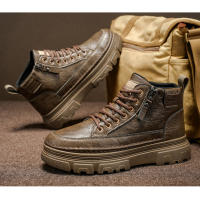 Botas De Cuero Impermeables Para Hombre Botines De Moda Casual Para Otoño Y Primavera Zapatos De Deporte De Media Calf High Para Senderismo Exterior - details 13