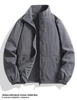 Chaqueta Casual Para Hombres Talla Grande Primavera Otoño Cuello Erguido Estilo Regular Cierre De Cremallera Material Poliéster - details 12