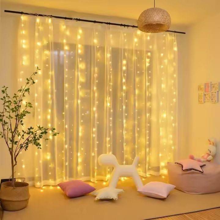 Luces De Encaje LED USB Para Cortinas 6Mx3M 3Mx3M Decoración Navideña Y De Año Nuevo 2025 Luz Faeira Para Ventanas Incluye Cable De Alimentación De 2M - 1