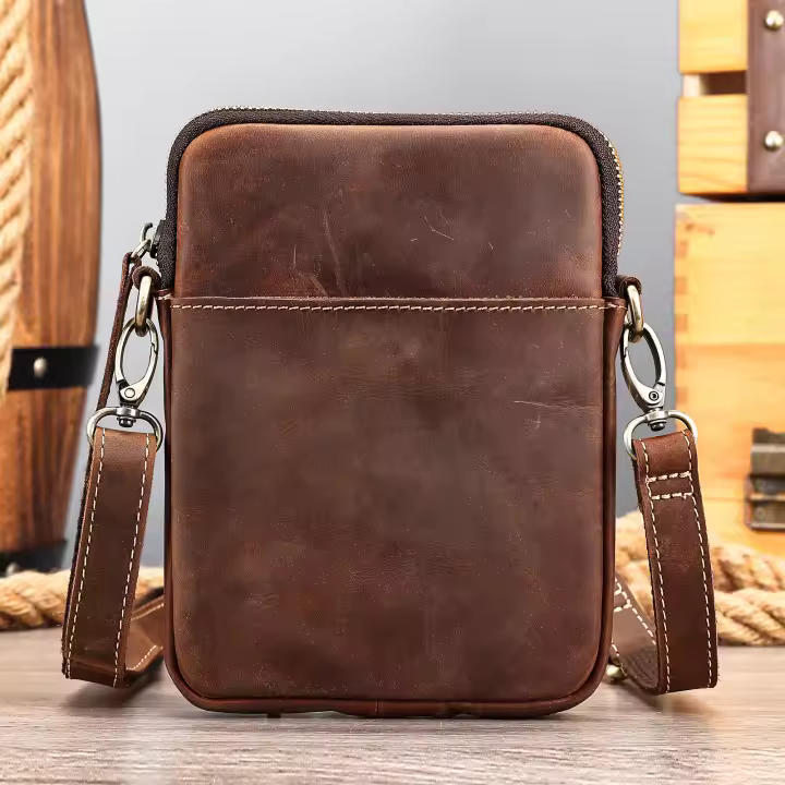 Bolso De Hombro Para Hombre En Cuero Genuino Multifuncional Y De Gran Capacidad Bolso Cruzado De Cuero Con Tassel Bolso De Mano Casual Para Fiestas - 1