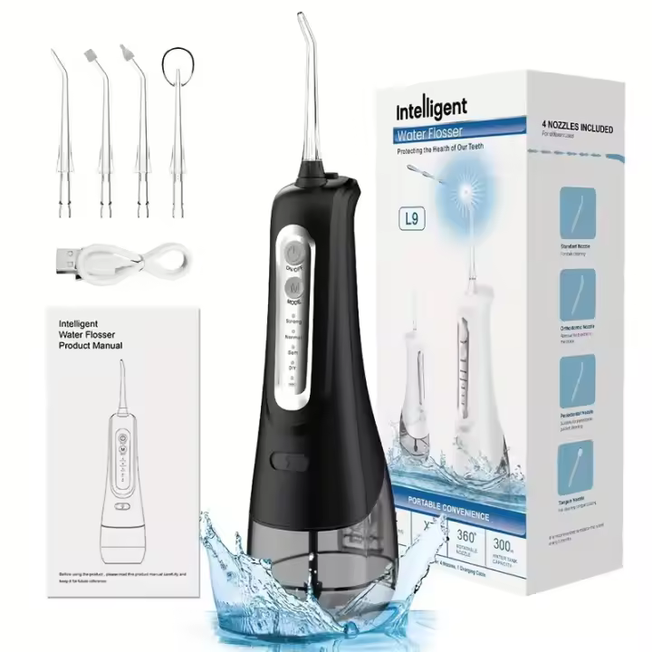 Water Dental flosser for Teeth Cleaning - Rechargeable Cordless Oral Irrigator 4 Modes 4 Tips IPX 7 Waterproof Portable Teeth Cleaner Pick for Home Trave - 1