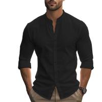 Camisa De Hombre Para Primavera Y Verano Algodón Y Lino Estilo Slim Casual Hawaii Color Sólido Transpirable Tops Versátiles - details 4