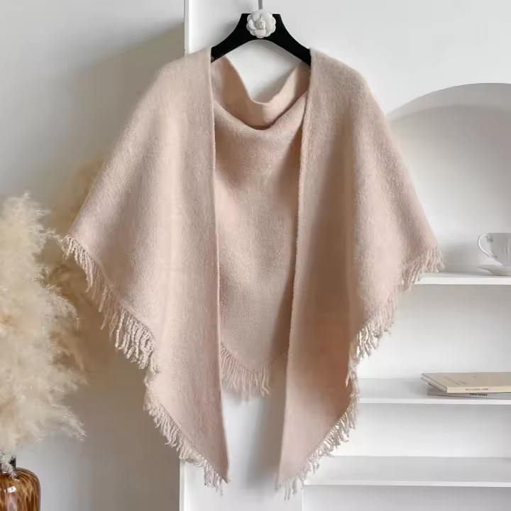 Nueva Bufanda De Lana Mezclada Para Mujer Con Borlas Y Diseño De Triángulo Gruesa Y Cálida Para Otoño E Invierno - 1