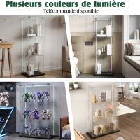 Vitrina Expositora de Cristal 3 Estantes con Iluminación LED Multicolor, Armario de Vidrio Templado con Base Negra, Diseño Moderno para Coleccionables y Decoración del Hogar - details 1