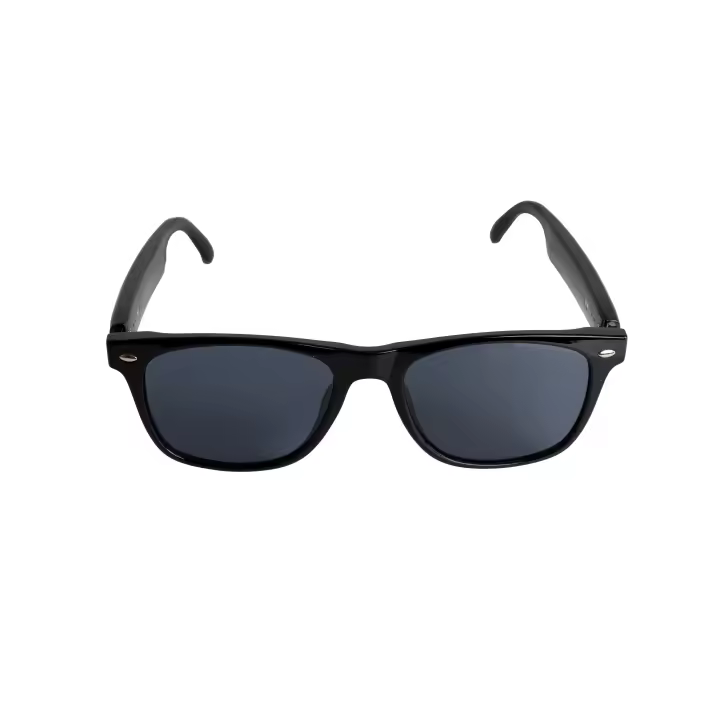 Gafas de sol inteligentes Jocca con conexión móvil y Bluetooth 5.3. Lentes TAC UV400 y montura de acero ligero, micrófono y altavoz integrados, IP54 resistente al agua, 5h música / 4h llamadas, carga en 70 min. Incluye funda, paño y cable USB