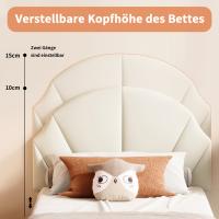 Cama infantil 90x190 cm tapizada en terciopelo beige, cabecero con forma de concha, altura ajustable y somier de lamas - details 1