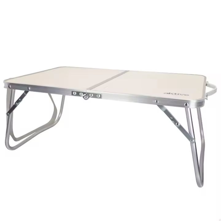 Aktive - Mesa baja plegable camping, color crema, 60x40x25 cm, patas y tablero plegables, máx. 20 kg, aluminio y madera MDF, antideslizante, antivuelco, plegado compacto, mesa portátil, resistente y duradera, cierre de seguridad, asa de hombro y de mano - 1