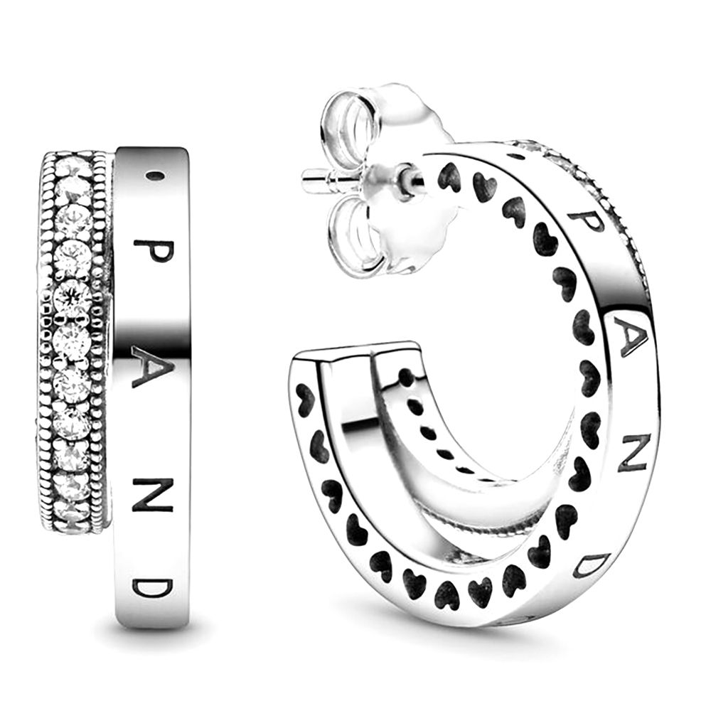 Pandora 299056C01 Pendientes Doble Medio Ano Plata de Ley Brilliant 16,4*16,4*5,1mm