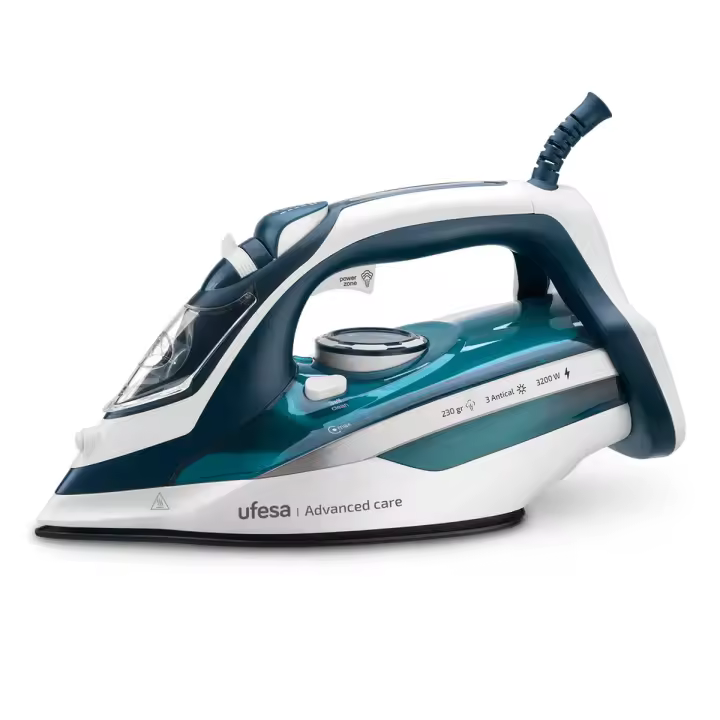 Ufesa - Plancha vapor Advanced Care 3200W con golpe de vapor 230 g/min, sistema antical 3 en 1 y suela cerámica Advanced Glide para planchado vertical, en seco o con vapor, ideal para ropa delicada y tejidos exigentes - 1