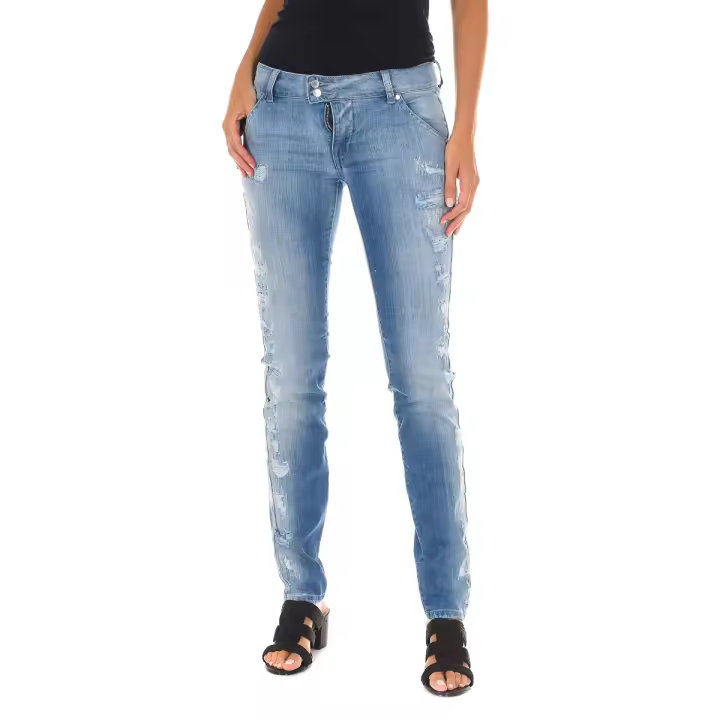 MET-Pantalon Tejano Largo efecto gastado y roto 10DBF0598 para Mujer - 1