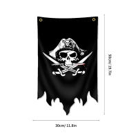 Bandeera De Pirata Jolly Roger 30x50CM En Poliéster Impresa Tapiz De Calavera Y Boneco Para Decoración De Halloween - details 7