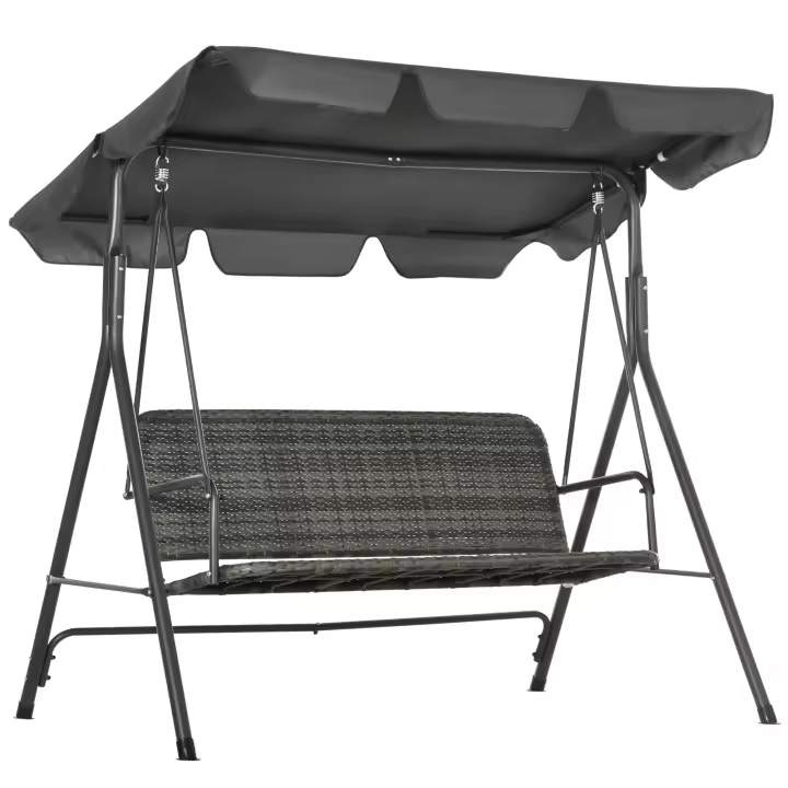 Outsunny Columpio de Jardín Exterior de 3 Plazas Balancín de Jardín Exterior con Toldo Ajustable Asiento de Ratán PE y Reposabrazos para Balcón Terraza Patio Carga 240 kg 167x112x153 cm - 1