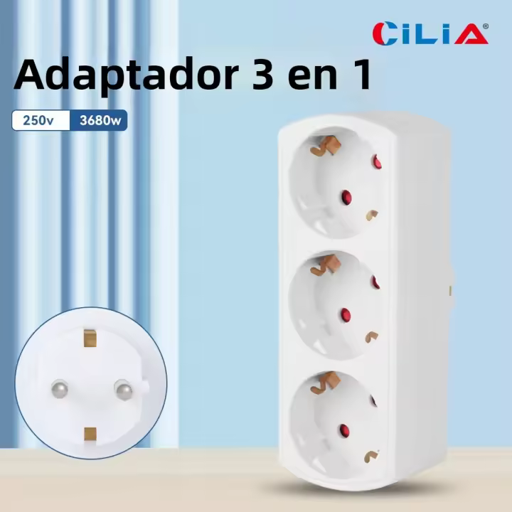 Adaptador De Poder Estándar EU Con 3 Enchufes Schuko Blanco | Extensor De Enchufes De Alta Capacidad 3680W 16A 220-250V Certificado CE Y RoHS - 1