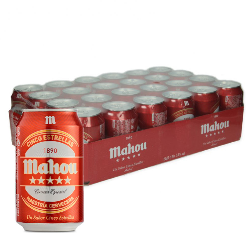 Mahou 5 Estrellas Cerveza Dorada Lager Pack de 24 Latas *33cl 5,5%