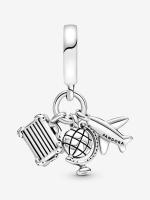 Pandora - Charm colgante de avión, globo terráqueo y maleta - Plata de ley - details 0
