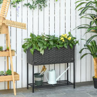 Outsunny Jardinera Exterior para Huerto Urbano Mesa de Cultivo Rectangular para Balcón Alta con Estante Gris y Negro - details 2