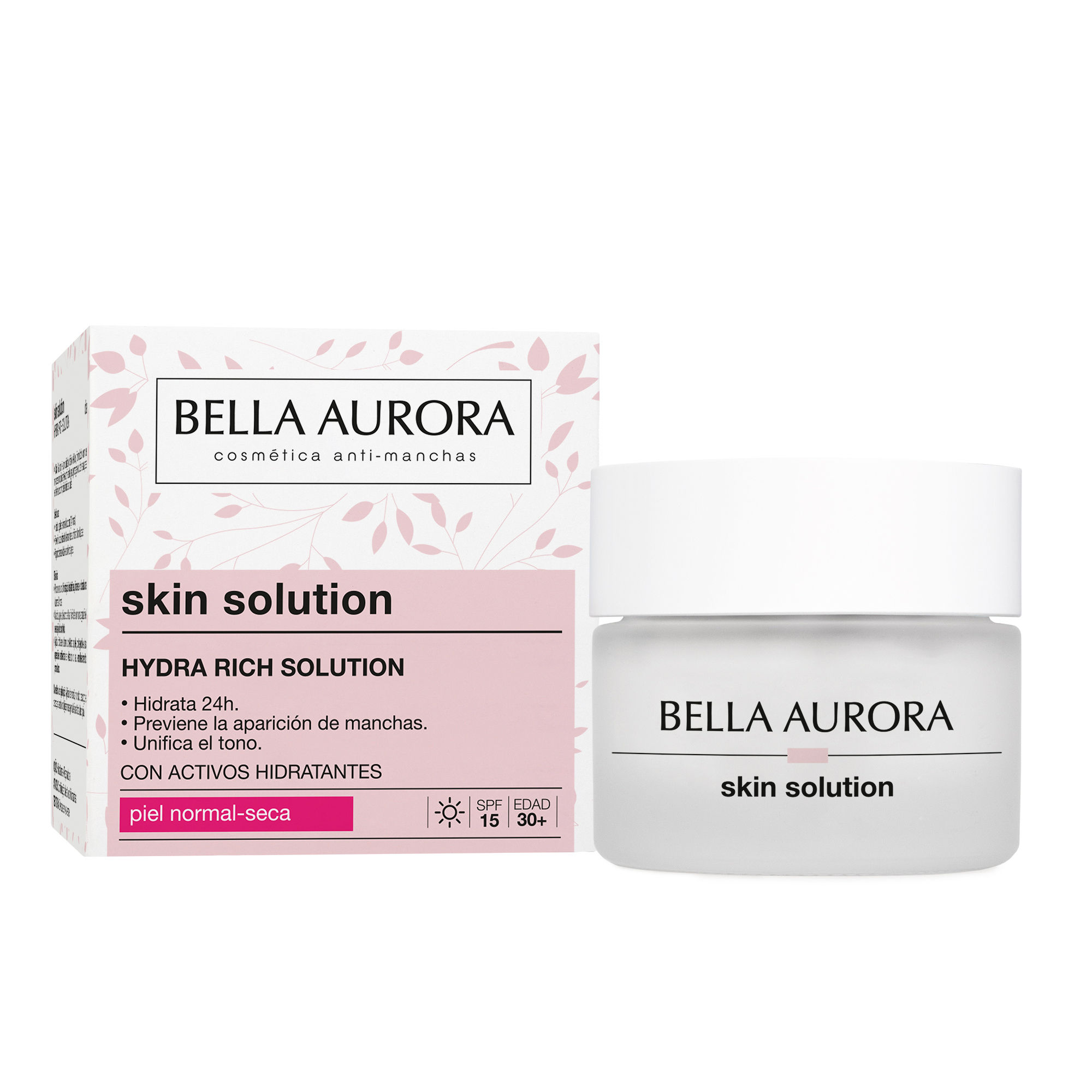 BELLA AURORA - Hydra Rich Solution 50 ml, Crema Facial de Día Hidratante, Para Piel Normal o Seca, 24H Hidratación Intensiva, Crema Antimanchas y Antiedad, Suaviza la Piel, Acción Antiestrés Oxidativo