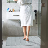 Alfombra De Piso De Espuma De Memoria Con Estampado Rayado Y Sólido Antideslizante Y Absorbente Para Baño Y Toilette - details 3