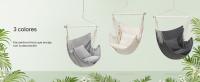 SONGMICS Silla Hamaca, Silla Colgante Grande con 2 Cojines, Silla Colgante con Cadena, Capacidad de Carga 150 kg, para Interior, Exterior, Salón, Dormitorio, Gris Paloma/Blanco Crema - details 3