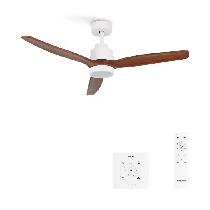 CREATE - Ventilador de techo 40W silencioso motor blanco aspas 100% madera oscura, varios tamaños - WIND STYLANCE - 1