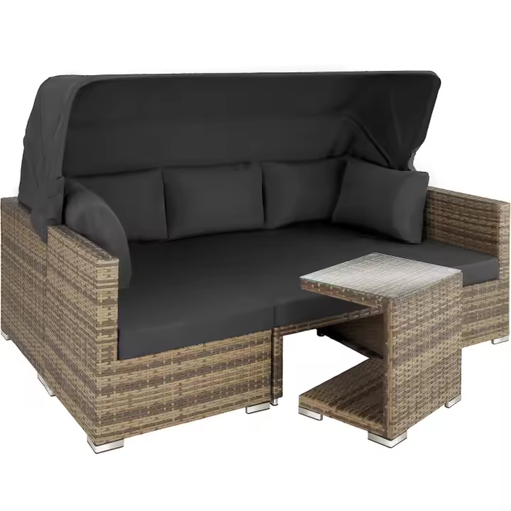 TECTAKE - Conjunto Jardín de Ratán SAN MARINO con Cojínes 10 cm, Muebles Jardín Exterior 2 Sofás, 2 Sillónes, 1 Taburete, Conjunto Terraza Resistente a la Intemperie, Respaldo Ajustable, Sin Montaje - 1