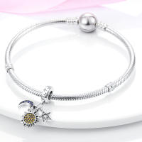 Colgante De Gato Luna Estrella En Plata Para Mujer Pendiente De Earphone Dangle Joyería De Moda DIY Regalo Bangle Bracelet Fit - details 1